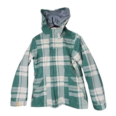 Bonfire Snowboarding Jacket sz S Women Plaid Green White Snowmobile Hiking Camp - Image 1 of 4