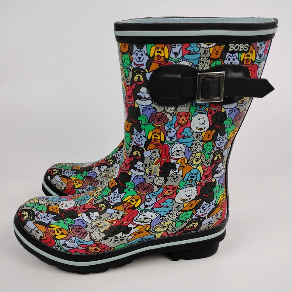 Skechers BOBS Botas de Lluvia para Mujer 6 Cuadros de Lluvia Estampado de Perro Woof Fiesta 33373 NUEVAS Foto 1 de 4