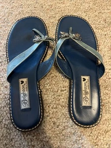 Brighton Blue Leather Thong Sandals W Flower Embossing Sz 9.5 - Picture 1 of 4