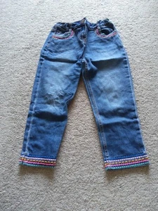 Mini Boden Cropped Jeans Medium Blue Multicoloured Stitching 11y VGC - Picture 1 of 5