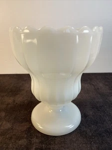 5 1/2” Milk Glass-Opaline White- Pedestal Paneled Vase- Compote Planter-Vtg. MCM - Picture 1 of 10