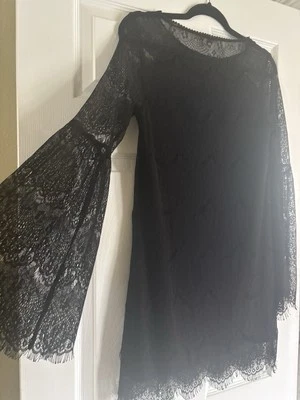 Y2K Años 90 Negro Encaje Campana Manga Vampiro Capricho Etéreo Bruja Hada Boho Foto 1 de 4