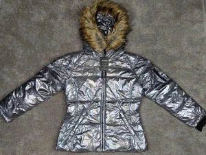 XOXO Girls Metallic Puffer Coat Gunmetal Silver Hooded Jacket BNWT Warm - Picture 1 of 37