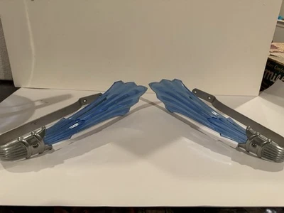 Raro Juego de 2 Cortinas de Vidrio Azul Art Deco Vintage Acanaladas 10" Foto 1 de 3