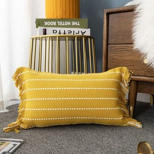 Fundas de almohada decorativas boho lumbar borla rectangular tejido algodón cojín... - Imagen 1 de 7