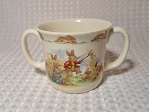 Royal Doulton Bunnykins Cup Mug Bunnies Play in Haystack Double Handle #1936 - Picture 1 of 9