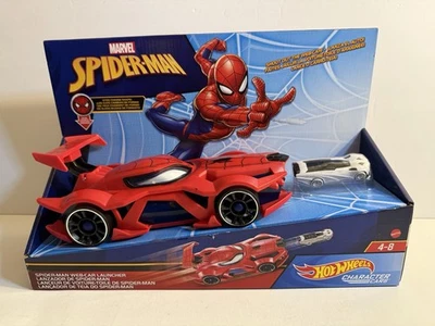 Marvel Hot Wheels Character Cars Spider-Man Web-Car Launcher W Exclusive Car NIB - Image 1 of 4