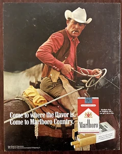 Pubblicità stampa vintage sigarette MARLBORO 1972 cowboy cavallo paese - Foto 1 di 1