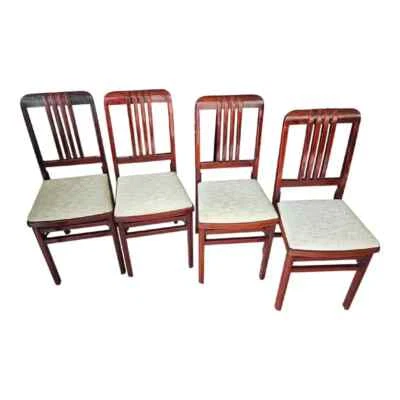 4 Louis Rastetter & Sons Wood Mahogany Folding Chairs w/Egg Shell Color Seats. - Image 1 of 4