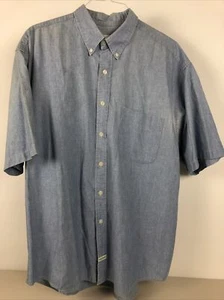 *GENTLY USED* VINTAGE EDDIE BAUER SHORT SLEEVE DENIM BUTTON DOWN SIZE LARGE - Picture 1 of 6