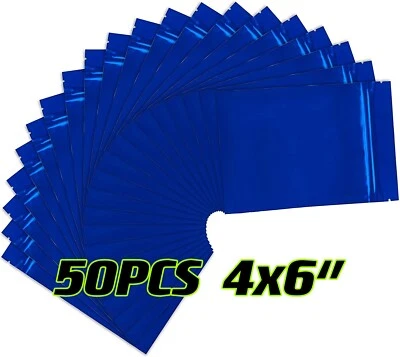 Майларовые пакеты с защитой от запаха 4x6 дюймов на молнии синие термосвариваемые мешочки 50 единиц - Изображение 1 из 4