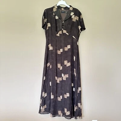 Brown Women 14 Maxi Dress Neutral Modest Shirt Dress Professional Office Flowy - Image 1 of 4