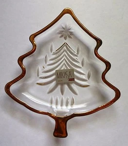 Mikasa 5" Sweet Dish Yuletide Christmas Tree Gold Glassware NIB - Picture 1 of 11