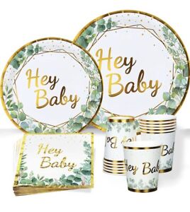 Sage green baby shower plates, napkins, cups and dessert plates 24pc