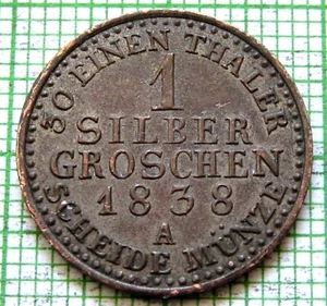 PRUSSIA GERMAN STATES Friedrich Wilhelm III 1838 A 1 Silbergroschen, BILLON - Picture 1 of 6