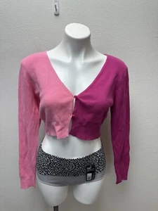 Cardigan Wild Fable nuovo con etichette cropped colorblock rosa chiaro e fucsia taglia large - Foto 1 di 7