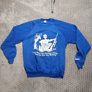 Felpa vintage Jerzees Crewnec caccia uomo taglia large blu Iowa made in USA - Foto 1 di 11