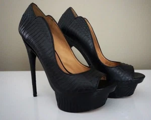 L.A.M.B. Ilane schwarz Schlangenleder Peeptoe Plateau Pumps Größe 9 - Bild 1 von 8