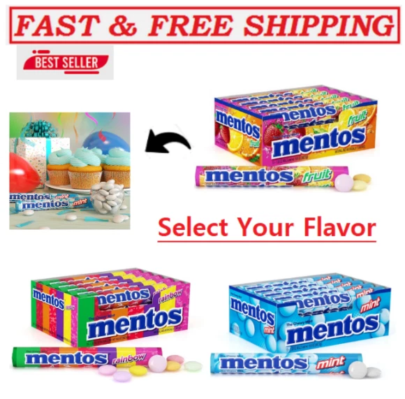 (15 件装)Mentos Chewy Mint 糖果卷,薄荷,非熔化(14 克拉)精选口味 — 第 1/4 张图片