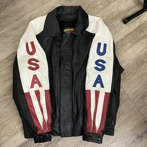 Chaqueta a Presión American Rider Para Hombres Cuero Bandera de EE. UU. Negra Cremallera Completa Talla XL - Imagen 1 de 10