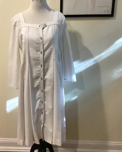 Vintage Staubtuch Hippie Bohemian Kleid Staubtuch weiß mit blauem Faden Größe S - Bild 1 von 10
