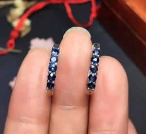 2.10Ct Round Cut Lab-Created Blue Sapphire 14k White Gold Plated Hoop Earrings - Picture 1 of 6