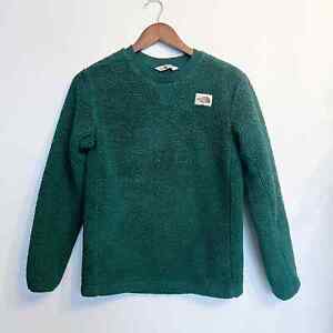 North Face Green Faux Sherpa Crewneck Pullover Brown Label Youth L 14-16