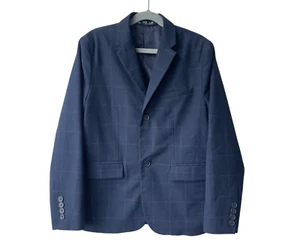Zara Boys Navy Blue Suit Jacket Sz 10 Special Occasions Plaid Windowpane Preppy - Picture 1 of 10