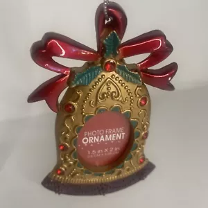 Bell Shape Picture Frame Ornament Bow Red Crystals - Picture 1 of 2