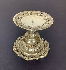 Vintage Silver Plate  Pillar Candle Holder etched Spanish Colonial Style 5 x 5 