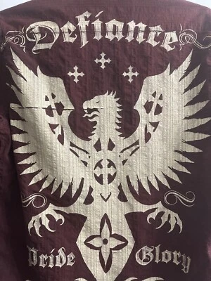 Mens Burgundy XL Y2K Distress Long Sleeve Button Down Shirt Defiance Tribal - Image 1 of 4