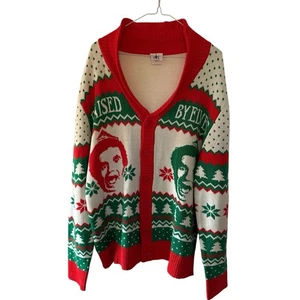 ELF Christmas Holiday Ugly Sweater Cardigan Size Large Cream Red Green Button Up - Bild 1 von 12