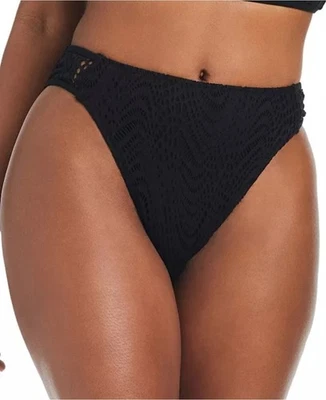 Pantalones de natación Bar III para mujer de ganchillo de tiro alto con lengüeta lateral negros medianos  Foto 1 de 4