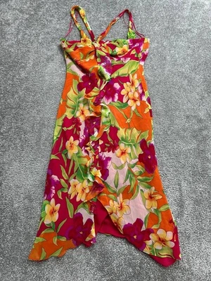 Vestido Lauren Ralph Lauren Línea A Para Mujer 10 Multicolor Floral Seda Volantes Delantero Foto 1 de 4