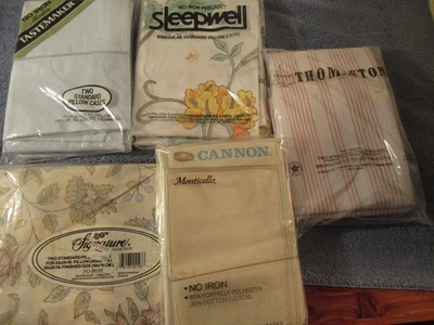 Lote de 5 conjuntos de fronhas vintage lacradas de fábrica roupa de cama listras florais sólidas - Imagem 1 de 4