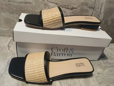 Croft & Barrow Women's Camille Black Raffia Open Toe Slip On Sandals Size 7.5 - Image 1 of 4