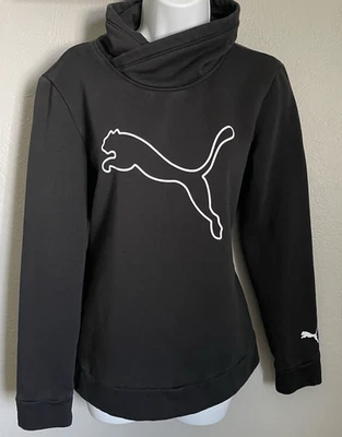 Puma пуловер свитер женщин размер большой черный графический высокий воротник толстовка - Изображение 1 из 4