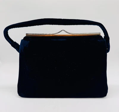 Mid Century Garay Navy Blue Velvet Evening Bag w Manufacturer's Guarantee - Image 1 of 4