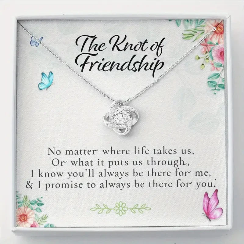 Friends Gift Silver Love Knot Fashion Necklace & Card Birthday Graduation - Image 1 of 1