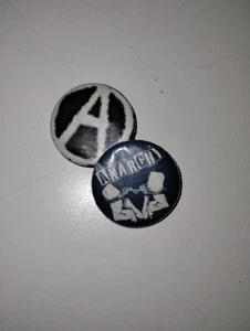 LOT OF TWO Vintage Anarchy Buttons Pins Black White Punk Muisc Band 80s 90s - Picture 1 of 3