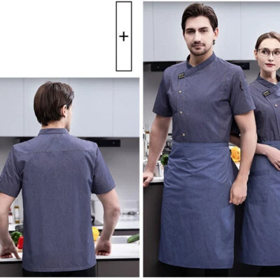 Unisex Chef Jacket Coat Uniform Kitchen Short Sleeve Cooking Restaurant Top - Image 1 of 4