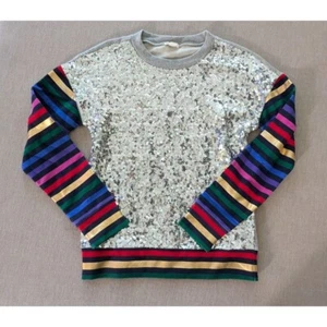 Crewcuts Girls Sweater Shirt Rainbow sz 14 Sequence Silver Sparkle Holiday - Picture 1 of 5