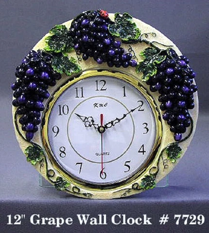 NEW PURPLE GRAPES QUARTZ WALL CLOCK GRAPEVINE 12" WIDE KMC NEW IN BOX Cover
