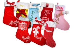 Personalised Christmas stockings family set santa sack xmas Glitter sequin - Picture 1 of 9