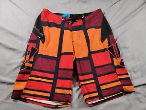 VOLCOM Men's Size 34x10 4 Way Stretch Swim/Surf/Board Short Red, Orange Abstract - Picture 1 of 6