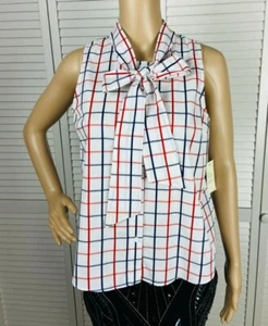 Grey Lab Los Angeles Sleeveless Checkered Top Blue Red White Size Small - Picture 1 of 4
