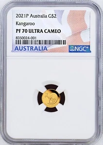 2021 Australia Mini Roo Kangaroo PROOF 9999 GOLD 0.5g $2 NGC PF70 Coin Flag Lb - Picture 1 of 2