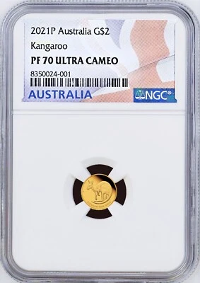 2021 Australia Mini Roo Kangaroo PROOF 9999 GOLD 0.5g $2 NGC PF70 Coin Flag Lb - Image 1 of 2
