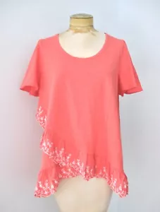 NWT Matilda Jane Eureka Springs Coral Pink Peasant Top Tiered Eyelet Ruffle L - Picture 1 of 8