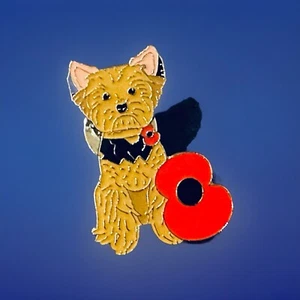 UK GB Red Poppies Pin Enamel Badge Brooch Puppy Dog Lest We Forget Veteran - Picture 1 of 3
